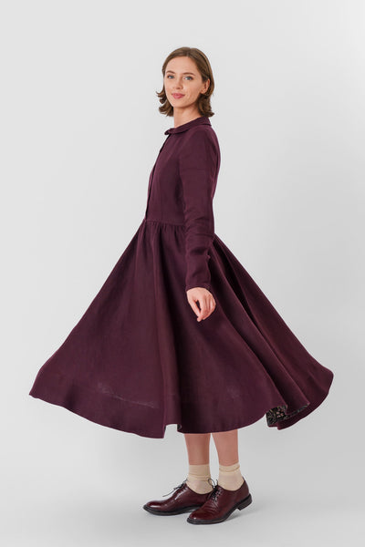 Classic Dress, Long Sleeve, Twill Linen, Royal Grape#color_royal-grape