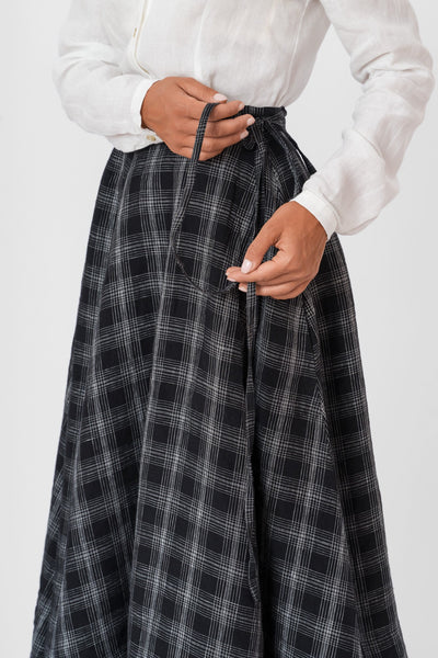 Wrap Skirt, Black Tartan#color_black-tartan