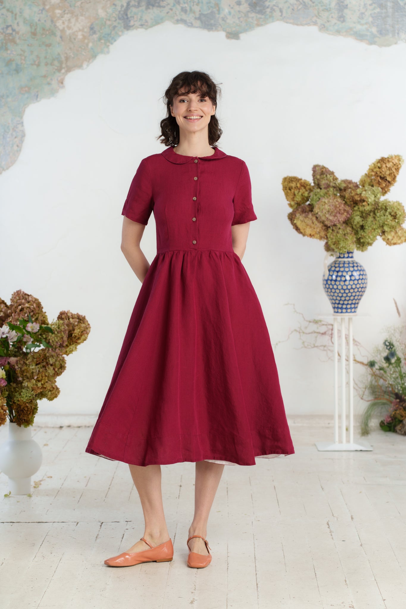 Classic Dress, Short Sleeve, Marsala Red#color_marsala-red