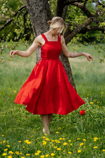 Pinafore Dress, Sleeveless, Cherry Red
#color_cherry-red