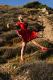 Mini Wrap Dress, Short Sleeve, Cherry Red Stripes
#color_cherry-red-stripes