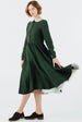 Classic Dress with Embroidered Hazelnut Collar, Long Sleeve, Evergreen#color_evergreen