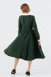 Classic Dress with Embroidered Hazelnut Collar, Long Sleeve, Evergreen#color_evergreen